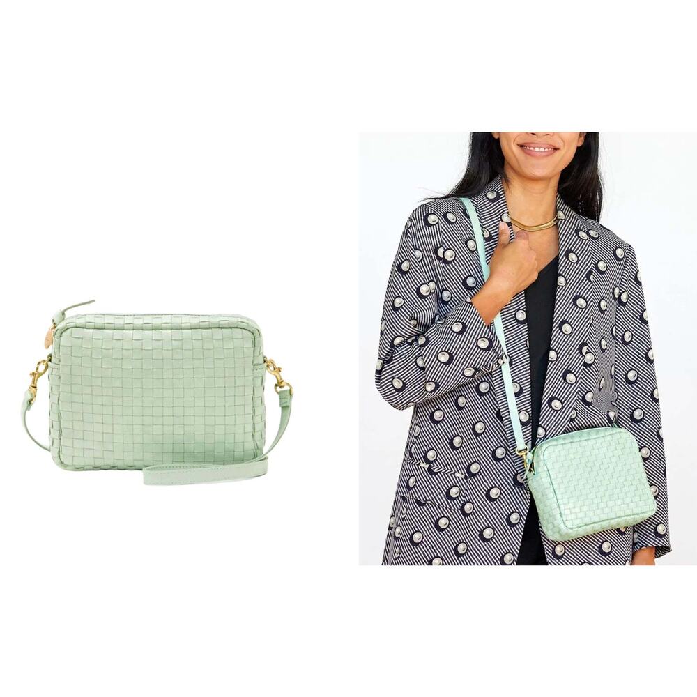 Clare V | Midi Sac Mist Woven Checker Leather Crossbody Bag Mint